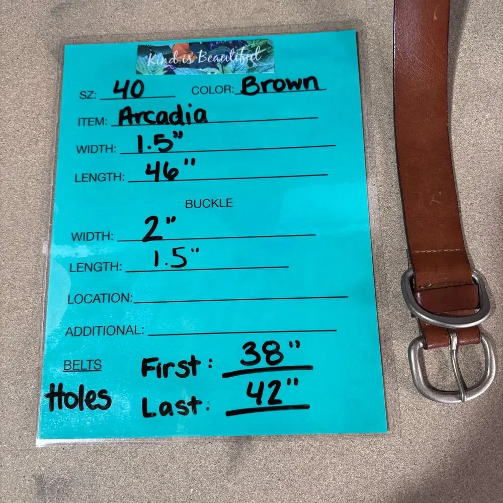 Arcadia Leather Belt Men SZ 40 Brown Rustic Classic Timeless Rugged Office Work
